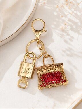 Authentic LV Gold Padlock & Key Set ✨ Luxury Bag Charm w/ Unbranded Bag Keychain